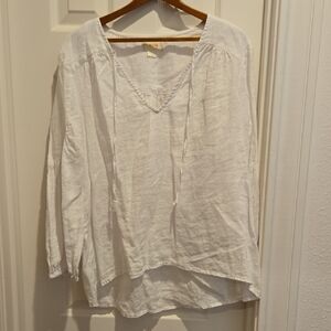 Anthropologie White V-Neck Blouse by MAEVE